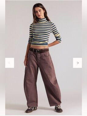 Free People We The Free Good Luck Mid-Rise Barrel Jeans Chocolate Mousse